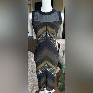 RACHEL Rachel Roy SMALL Black and Green Geometric Midi Dress, NWT